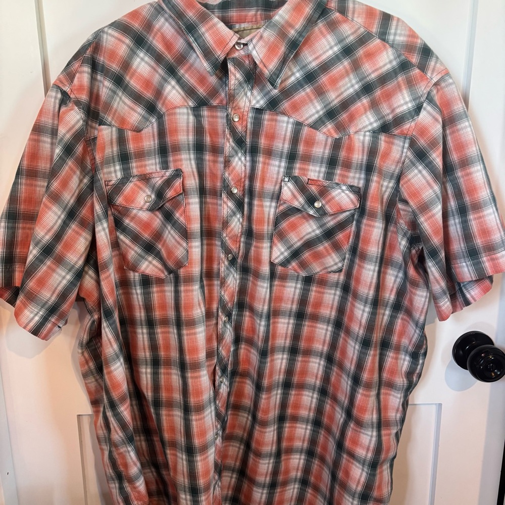 Wrangler Men’s Blue & Orange Pearl Snap Short Sleeve Button Up Shirt Size 3XL